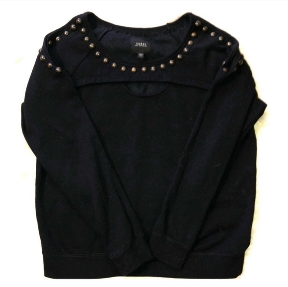 Guess Black Studded Open Cold Shoulder Sweatshirt with Front Cutout Size Medium - Picture 1 of 4